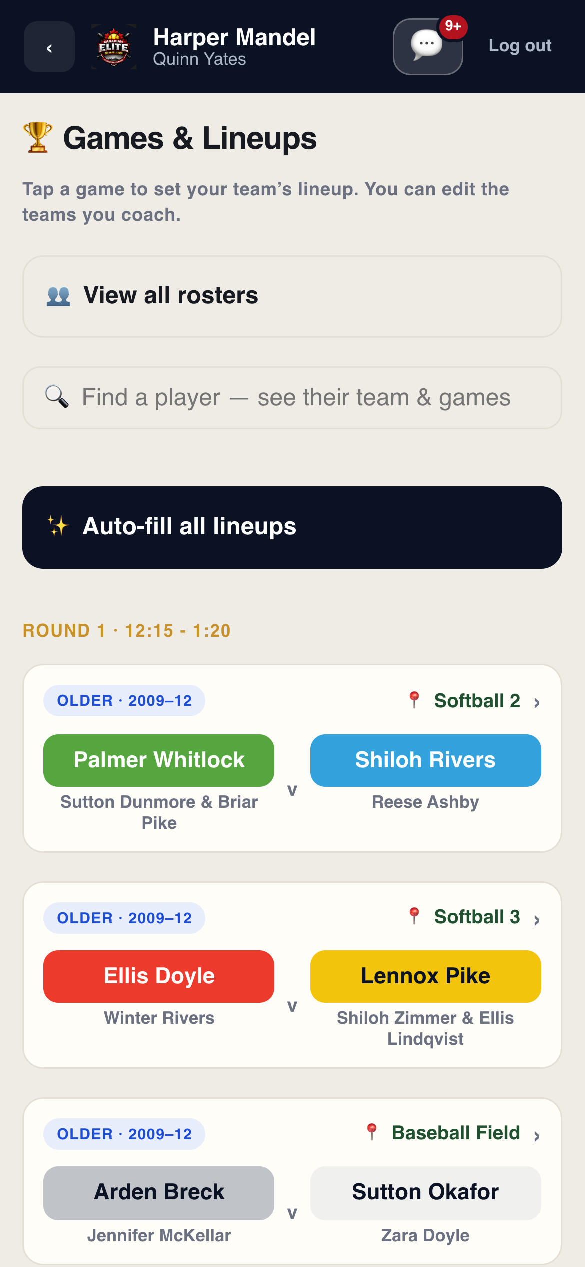 Games and line-ups on the day